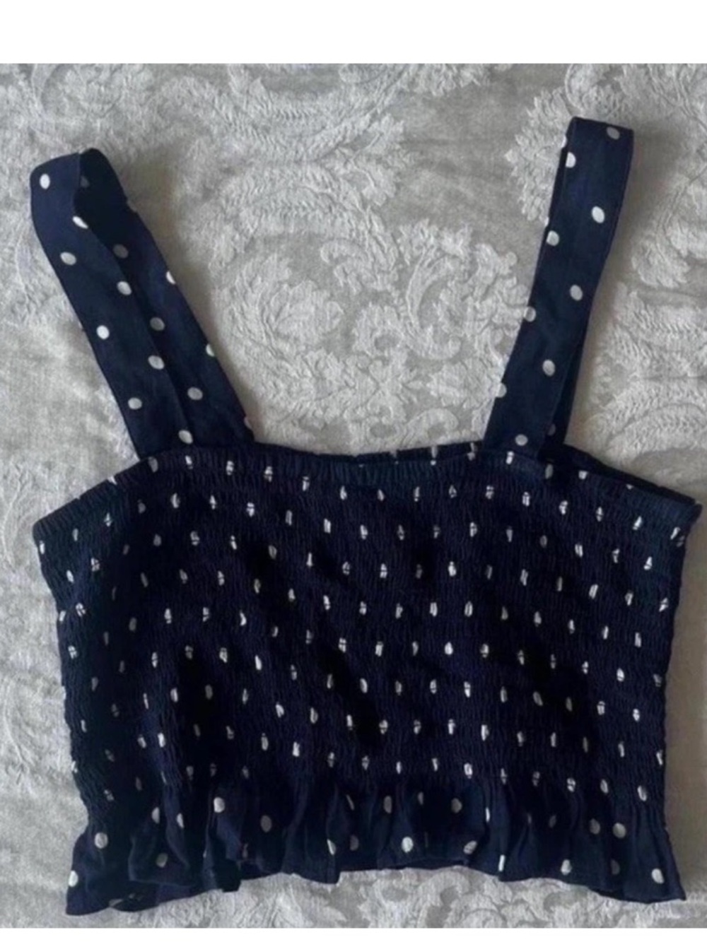 American Eagle navy blue and white polka dot cropped tank top size S